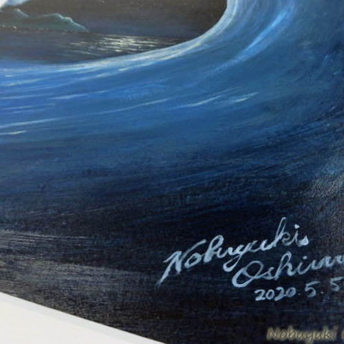 アクリル絵画「SuperMoon with Wave（2020）」原画額装品【月
