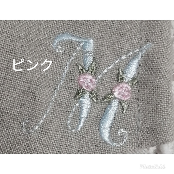 イニシャル　フラワー刺繍　リネン　立体マスク　　　フラワーカラー4色展開　本麻　ハンドメイド 5枚目の画像