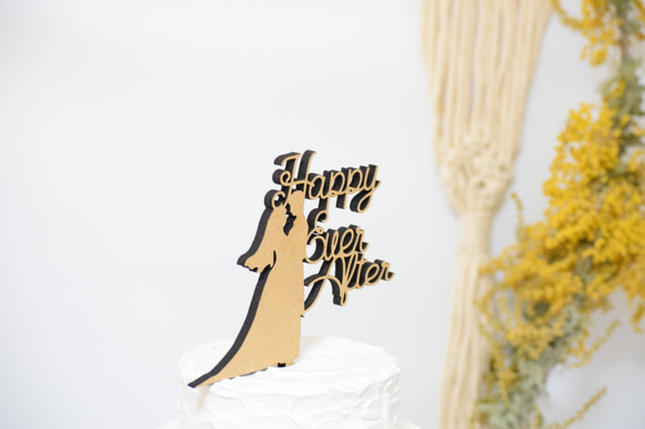 木製　ウェディング ケーキトッパー 　Happy Ever After ケーキトッパー　結婚式　ブライダル　ウエディング 2枚目の画像