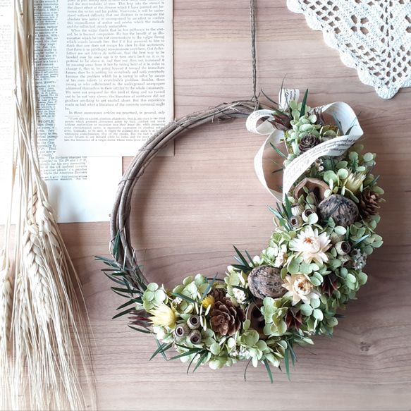 アナベルのラウンドリース ドライフラワーリース 19cm アナベルの