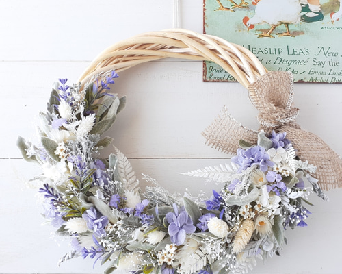 ハーフリース◇ラベンダー◇ナチュラルリース Lulu's ルルズ 母の日 ラベンダー色のナチュラルなハーフムーン