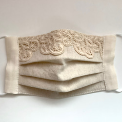 綿麻素材　布マスク❤︎プリーツマスク❤︎ハンドメイド布マスク　❤︎おしゃれマスク❤︎ナチュラル 1枚目の画像