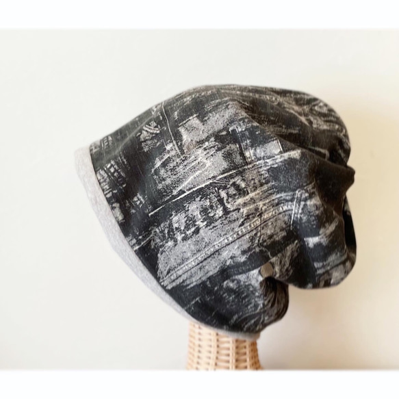 リアルデニムプリント・ビーニー　◉ネックウォーマーにもなる2way♪　◉ケア帽子にもどうぞ☺︎ 5枚目の画像