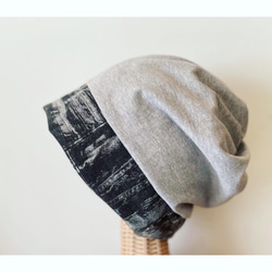 リアルデニムプリント・ビーニー　◉ネックウォーマーにもなる2way♪　◉ケア帽子にもどうぞ☺︎ 3枚目の画像