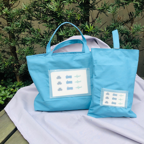 手提げ・レッスンバッグ・入園グッズ AZU 入園入学 飽きないスクールバック&上靴入れセット 帆布 ターコイズ