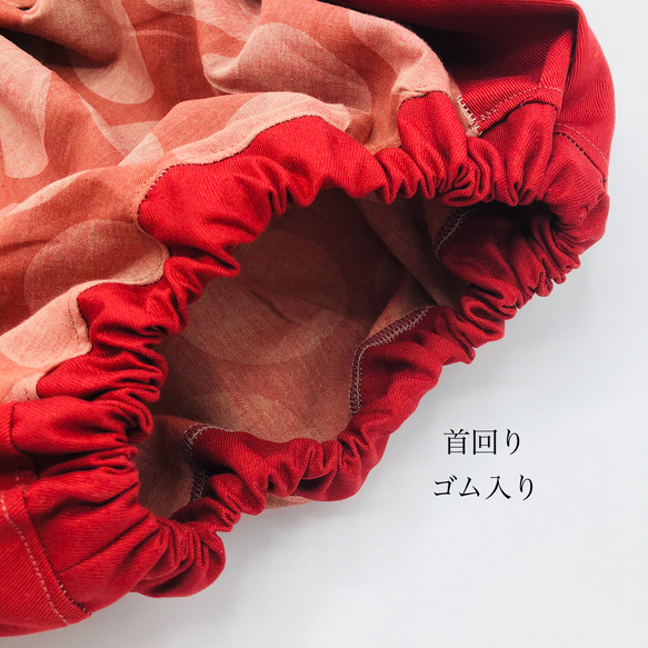 こどもスモック　長袖　水玉　赤×薄ピンク　110㎝　 6枚目の画像