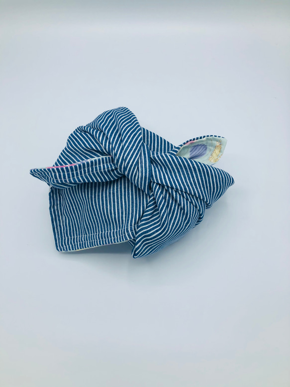 【再販】FUROSHIKI風呂敷 どうぶつと風船　水色　50㎝×50㎝ 4重ガーゼ リバーシブル 3枚目の画像