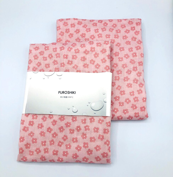 【再販】FUROSHIKI風呂敷 ピンクの花　50㎝×50㎝ 4重ガーゼ リバーシブル 2枚目の画像