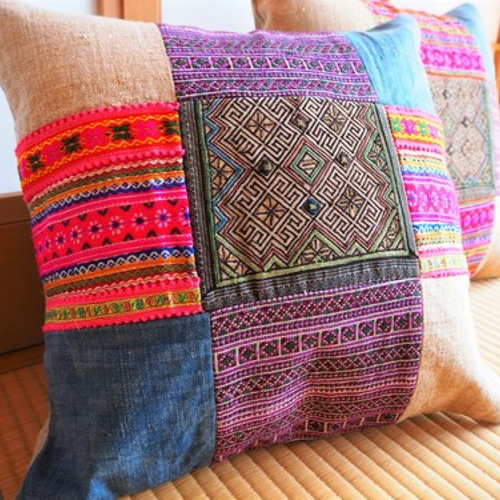 送料無料】モン族衣装＋オーガニックヘンプクッションカバー約38cm×38