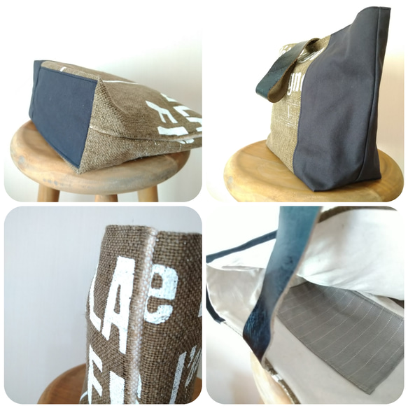 【A5が入る♪】khaki×gray クラッチ/ワンショルダー レザーハンドルのバイカラーbag　 5枚目の画像