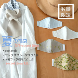 【夏の選べる福袋 3点+secret item】cool stole&2mask＊basic gray check 1枚目の画像