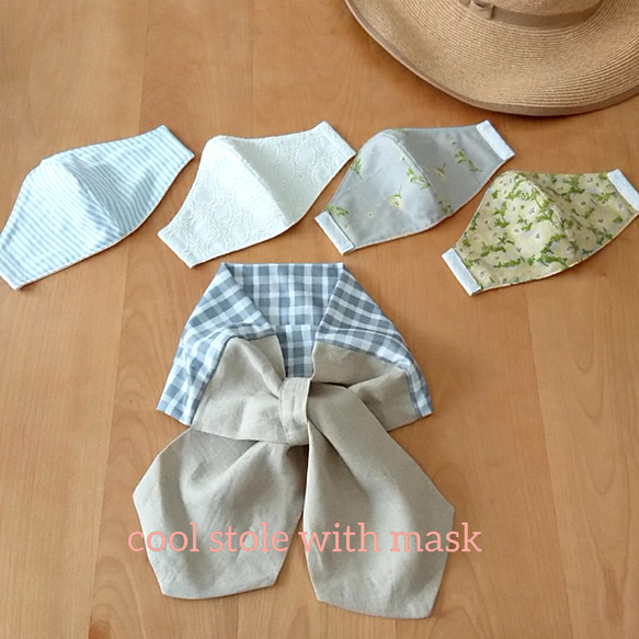 【夏の選べる福袋 3点+secret item】cool stole&2mask＊basic gray check 9枚目の画像