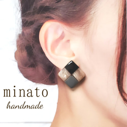 大きめスクエア マーブル 大人なシンプルピアス ピアス（スタッド・一