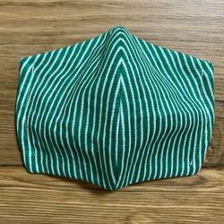 大人立体マスク(小学校高学年～大人女性サイズ)緑ストライプ 1枚目の画像
