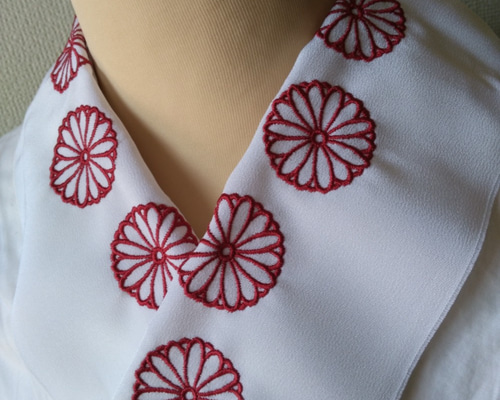 半衿 半襟 S-1 濃緑 重ね衿 2品 菊と扇 刺繍半衿 1026⑮ 着物・浴衣