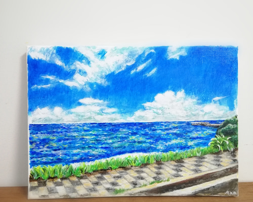 油彩画 「 夏の海 」 原画 3Dキャンパス （油絵原画『君と見た海』）