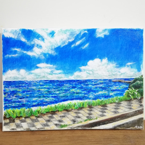 ブランド購入サイト 初夏の海風」 キャンバス原画 絵 F3サイズ インテリア Art Mao 絵画
