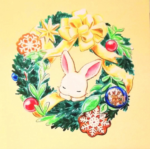 白うさぎのクリスマス☆　アートインテリアパネル(複製画) 3枚目の画像