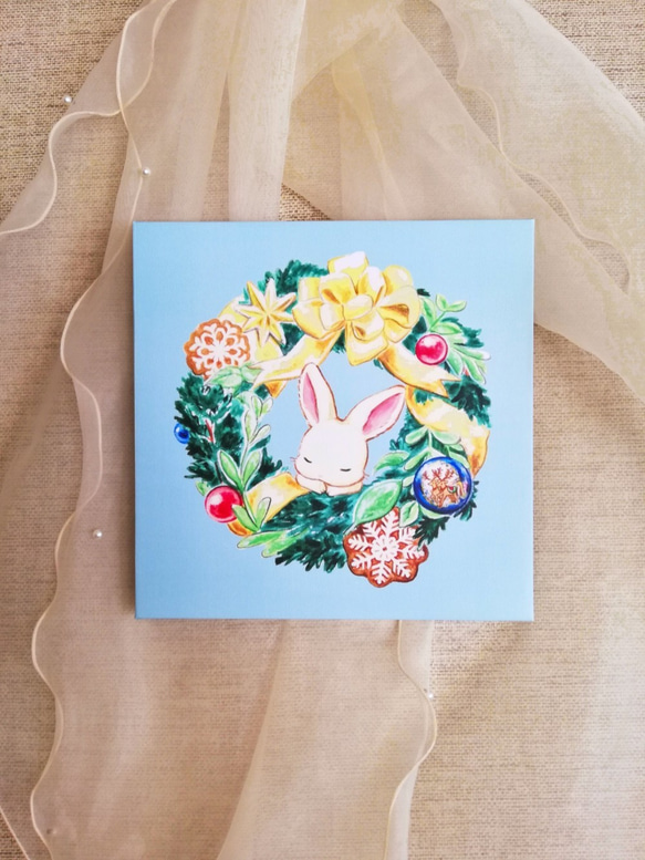 白うさぎのクリスマス☆ アートインテリアパネル（複製画）Art-Mao 1枚目の画像