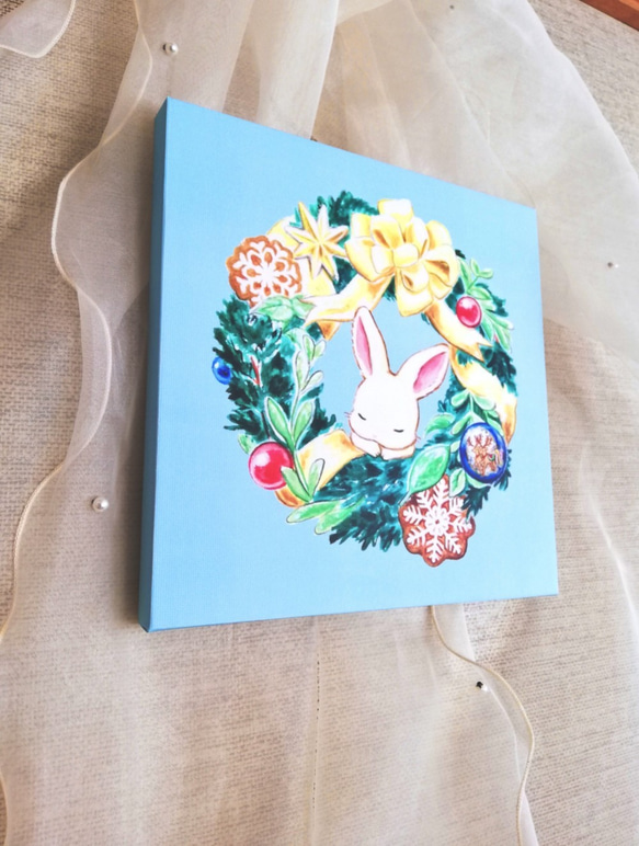 白うさぎのクリスマス☆ アートインテリアパネル（複製画）Art-Mao 2枚目の画像