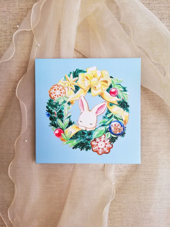 白うさぎのクリスマス☆ アートインテリアパネル（複製画）Art-Mao 3枚目の画像