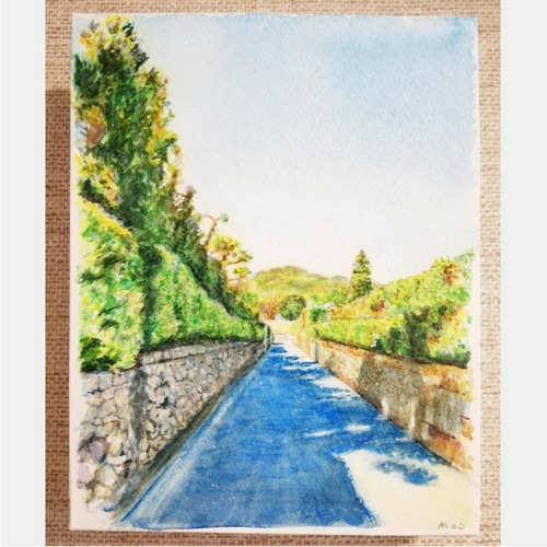 青い日影の道 F0号 画用紙木製パネル貼り Art_Mao 絵画 兎乃 青い日影の道 F0号 画用紙木製パネル貼り Art_Mao 絵画 兎乃