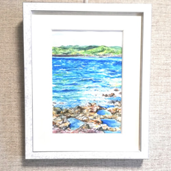 水彩原画　「海」　手書き　絵　サムホールサイズ　インテリア　夏　Art Mao 1枚目の画像