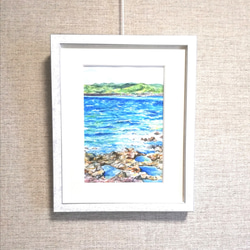 水彩原画　「海」　手書き　絵　サムホールサイズ　インテリア　夏　Art Mao 2枚目の画像