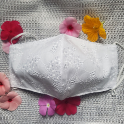 再販❗×3 紫陽花レース刺繍マスク　裏地抗菌防臭トリプルガーゼ 2枚目の画像