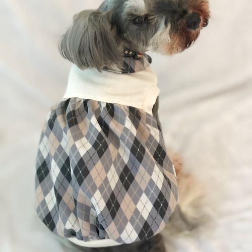 犬服】裏起毛アーガイルチェック柄バルーンワンピース☆ ペット