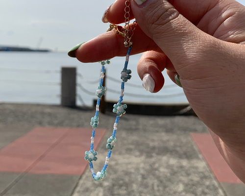 韓国で大人気♡* ビーズブレスレット&リング ビーズバングル セット】 ビーズブレスレット 《 pearl blue＆ pearl gray 》 韓国 | onion