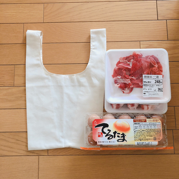 コンビニ弁当用エコバック☆スーパーの卵、お肉、お魚のトレーもまっすぐ！☆Simple is bestな可愛いエコバック☆ 6枚目の画像