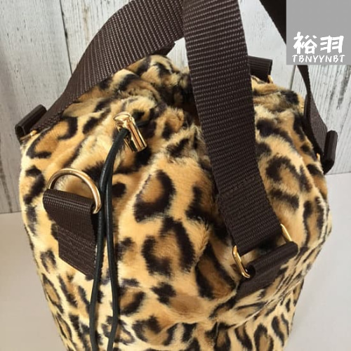 レオパード(フェイクファー)・コロンとした丸底巾着ショルダーバッグ