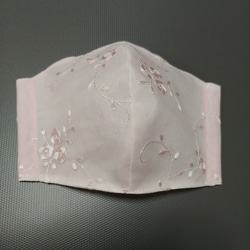 大人用立体マスク薄ピンク ウェディング レース立体バラ 1枚目の画像