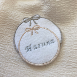 ✳︎リボン丸型お名前ワッペン✳︎刺繍名入れ くすみカラー