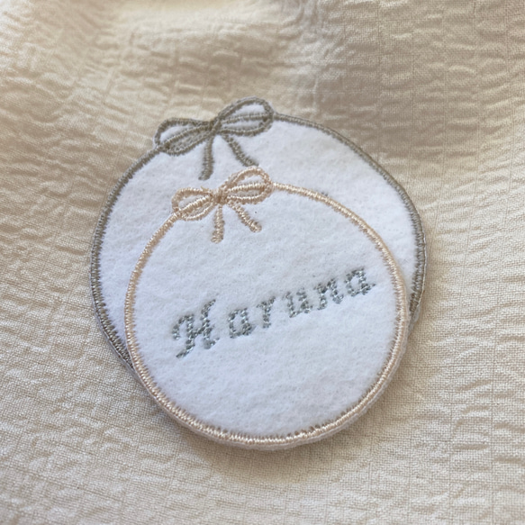 激安 超特価商店街  ✳︎リボン丸型お名前ワッペン✳︎刺繍名入れ くすみカラー ネームタグ