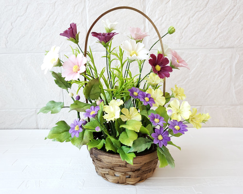 クレイフラワー✨ロココ調薔薇❁染め花布花❁クレイフラワー❁ハンドメイド クレイフラワー♡ロココ調薔薇のフラワーアレンジメント