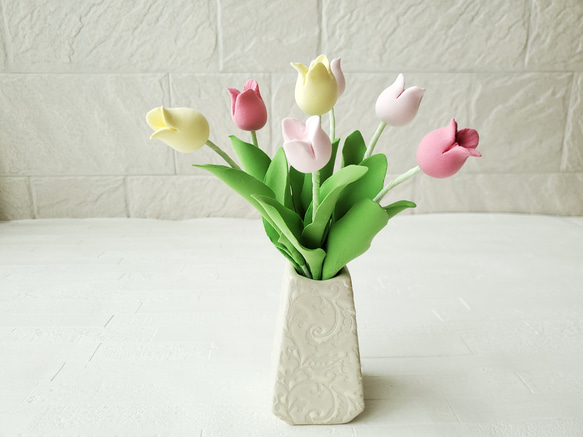 完売】クレイフラワー/軽量樹脂粘土 パステルカラーのチューリップ