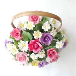 完売】パンフラワー/クレイフラワー パステルカラーの花籠 アート