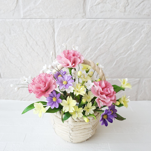 完売】クレイフラワー/パンフラワー カーネーションの花籠