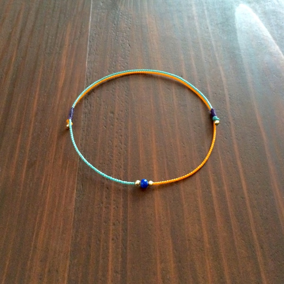 Anklet【ラピスラズリ】【ワックスコード】【K14GF】【珊瑚礁】 1枚目の画像