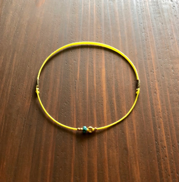 Anklet【ターコイズ】【ビタミンイエロー】【K14GFリング】【ワックスコード】 3枚目の画像