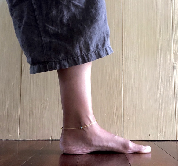 Anklet【ターコイズ】【ビタミンイエロー】【K14GFリング】【ワックスコード】 2枚目の画像