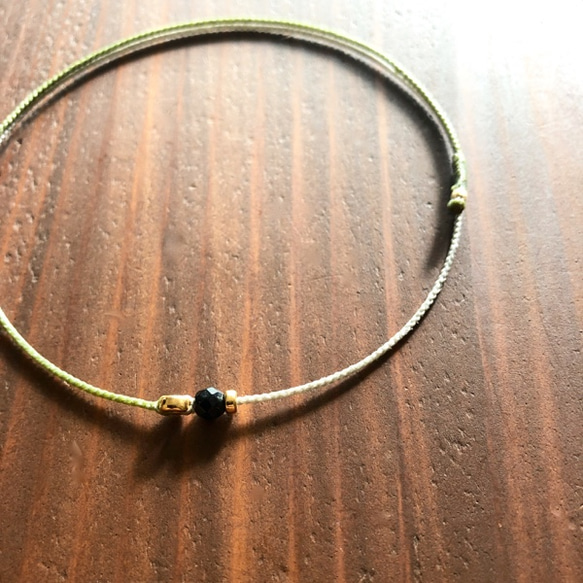 Anklet【ブラックオニキス】【グレー×カーキ】【K14GFリング】【ワックスコード】 1枚目の画像