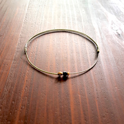 Anklet【ブラックオニキス】【グレー×カーキ】【K14GFリング】【ワックスコード】 3枚目の画像