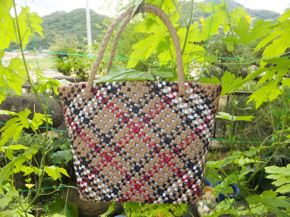 バーバリー風斜め四つだたみ編みかごバッグ かごバッグ うさぎとかめ  