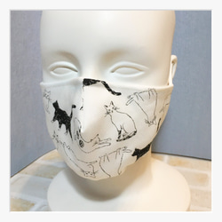 にゃんこ柄のふんわりマスク 3層 ★M～Ｌサイズ★ 夏用【受注生産】2～4日発送 2枚目の画像