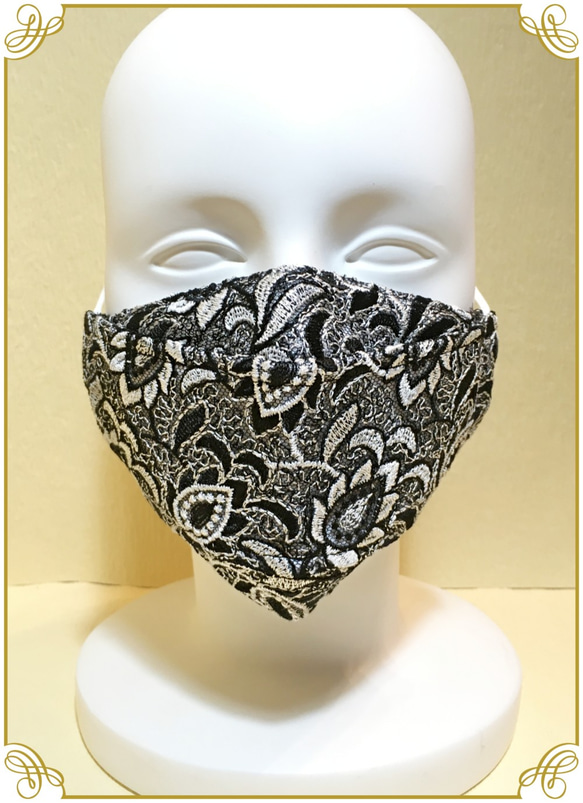 ラメ刺繍レースの立体マスク スマートver 3層 ★Ｍ～ＬＬサイズ★【受注生産】2～4日発送 2枚目の画像