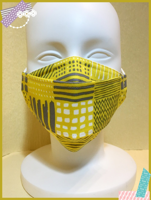 黄色おしゃれな立体マスク 綿3層 ★Ｓ～ＬＬサイズ★ 【受注生産】2～4日発送 2枚目の画像