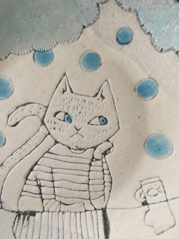 雨の日猫（ 丸皿）中皿 A 3枚目の画像